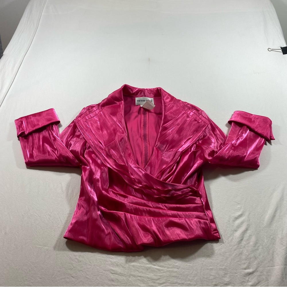 Victor Costa Blouse Top Vintage Shirred Sheer Wrap Wedding Formal Feminine Pink
